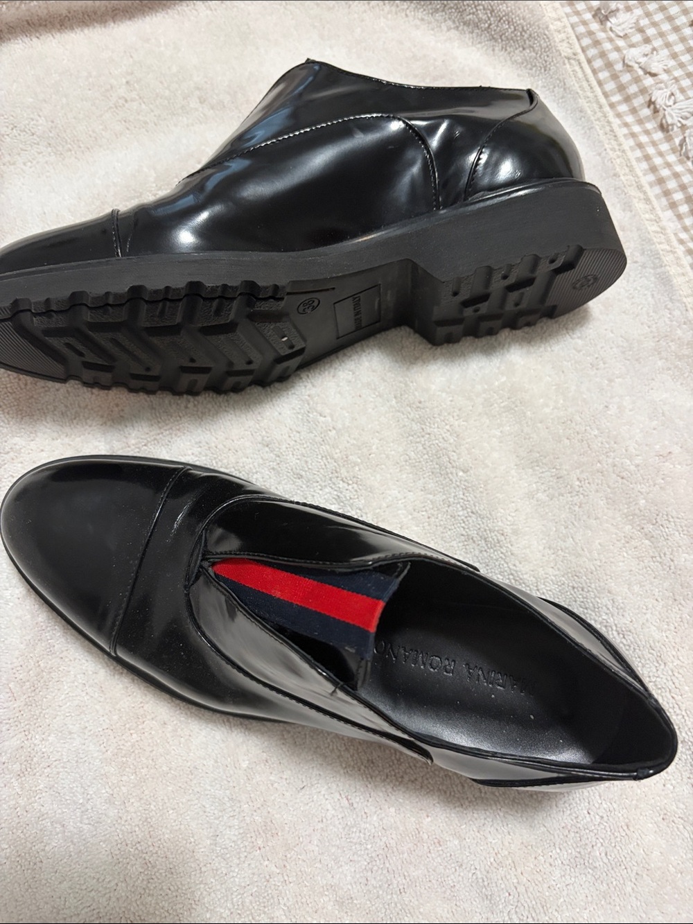 Women’s Black Slip-On Leather casual Shoes with Red Accent
